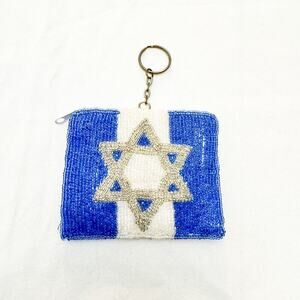 Tiana Jewish Star Beaded Coin Purse Blue Silver Metallic Design